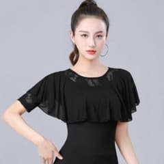 社交ダンス トップス ブラック レース フリル Lサイズ ステージ - メルカリ