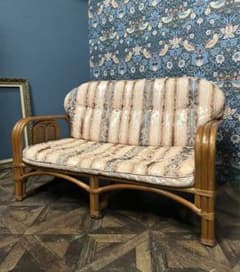 【9月5日まで‼️】アンティーク 昭和レトロ 藤 ラタン 電話台 ソファ 昭和レトロ ヴィンテージ ラタンガラステーブル台湾製籐家具