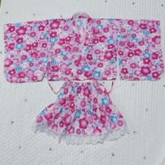 ［縫ったやつ・中古］レース装飾付　ピンク花柄 浴衣 セパレートタイプ　浴衣ドレス 130cm】子供用 浴衣ドレス セパレート 女の子 ピンク レース 花柄 甚平