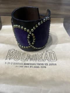 本物 WOLF'S HEAD サークルレザースタッズブレスレットウルフズヘッド