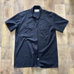 ニカラグア製 Dickies ワークシャツ Lサイズ ブラック ディッキーズ