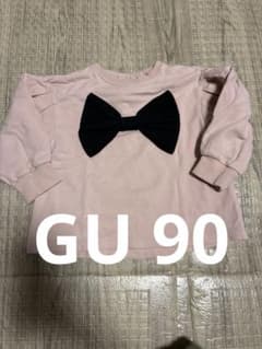 ピンク 長袖カットソー 黒リボン 90 GU - 3