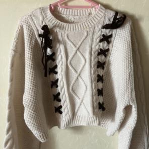 axes femme レースアップ刺繍ニット オフホワイトのサムネイル