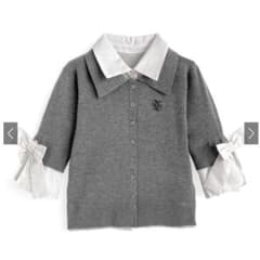 襟付き袖リボンロゴ刺繍ニットトップス[kz680] グレー GRLのサムネイル