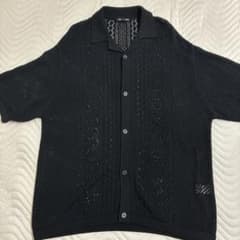 GU ウォッシャブルメッシュニットシャツ(5分袖) サイズL 黒のサムネイル