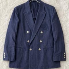 Burberrys ダブル テーラードジャケット 刺繍 リネン ネイビー 9AR