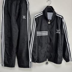 上下セットアップ 90s adidas アディダス ナイロンジャケット 黒 M