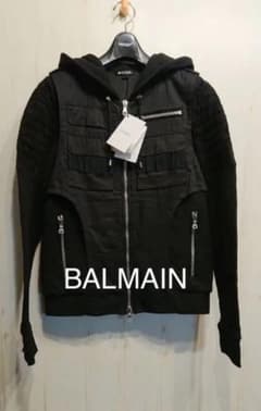 最終値下げ 定価25万BALMAIN ヤギ革レザー切替ミリタリーブルゾン 