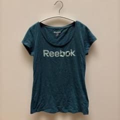 Reebok レディース半袖ロゴプリントTシャツ Lスポーツウェアランニング緑