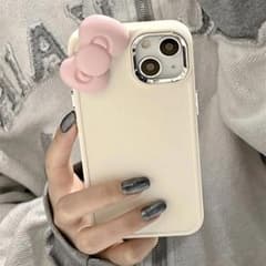 리본 장식 아이폰 케이스, iPhone14, 실리콘, 아이보리, AHe