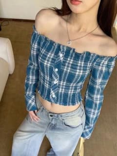 SHEIN オフショルダー シャツ ブラックのサムネイル