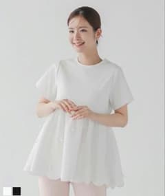 Fit more フィットモア 裾スカラップリボンカットソー ホワイトのサムネイル