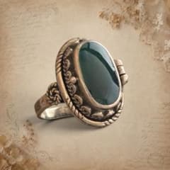 British Vintage Sterling Silver 925 Compartment Ring, Size 15, with Green Stone