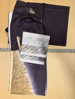 訪問着 黒と金の竹刺繍、帯と付け襟の3点セット - メルカリ
