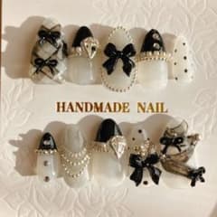 黒 ネイルチッストーン リボン ネイル ネイルチップのサムネイル