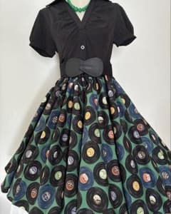 レコード柄サーキュラースカートロカビリーオールディーズロック