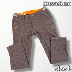 【Russeluno】ゴルフパンツ ツイード調 サイドライン ロゴ刺繍 ブラウン Russeluno】ゴルフパンツ ツイード調 サイドライン ロゴ刺繍 ブラウン