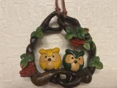 木彫り　北海道　壁掛けふくろう（福来仲良し・不苦労）リースのサムネイル