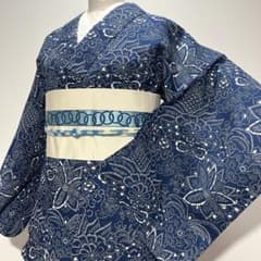 綿絽長板藍染◇更紗文様浴衣 小紋 手挿し 本染め 型染め 綿絽長板藍染◇更紗文様浴衣 小紋 手挿し 本染め 型染め - メルカリ