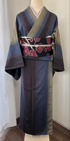 073 縦にぼかし 紬 袷着物 | Mercari