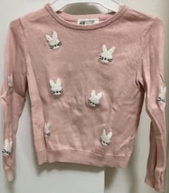 H&M 長袖　ニット　カットソー　薄手　うさぎ　ピンク　110cmのサムネイル