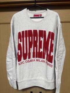 Supreme クルーネック スウェット トレーナー グレー レッドロゴ