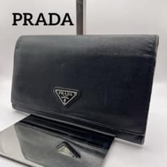 ✨美品✨プラダ サフィアーノ レザー 長財布 黒 スナップボタン 三角 