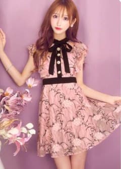 Dazzy store ネックリボンフラワー総レ ースフリルAラインミニ丈のサムネイル