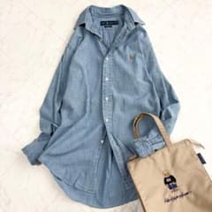 【ラルフローレン】デニムシャツ　シャンブレー　ポニー刺繍　ゆったり　メンズS　青 ラルフローレン】デニムシャツ シャンブレー ポニー刺繍 ゆったり