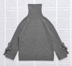 ZARA KNIT タートルネック ニット グレー 袖リボン オーバーサイズ M