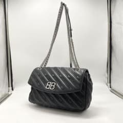 美品】バレンシアガ チェーンショルダーバッグ BBロゴ レザー ブラック 