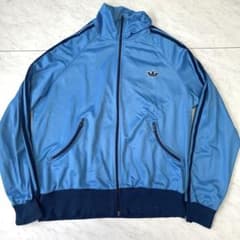希少極美品70s adidas トラックジャケット 水色 紺 西ドイツ製 50