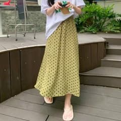 ドット柄 ロング スカート 春夏服 ボトムス　グリーンのサムネイル