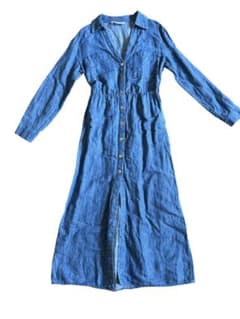 美品 ZARA ザラ シャツ ロング デニム ワンピース ブルー　Mのサムネイル