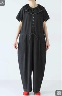 &yarn ナチュラン 襟フリルデニムオールインワン | Mercari