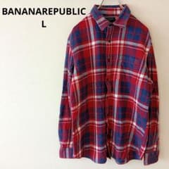 USA古着 BANANAREPUBLIC 長袖ネルシャツ レッド系 チェック L