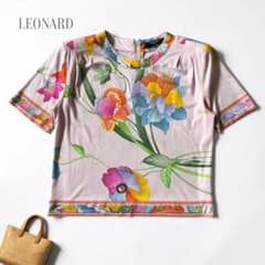 LEONARD レオナール カットソー ピンク 花柄 L 半袖 春夏 ストレッチ
