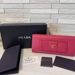 PRADA プラダ 長財布 サフィアーノフィオッコ リボン レザー ピンク