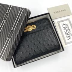 未使用】ヴェルサーチ 二つ折り財布 オーストリッチ型押し サン