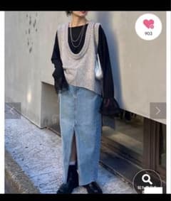 チャオパニックティピー グレー ニット Vネック ノースリーブ ベストのサムネイル