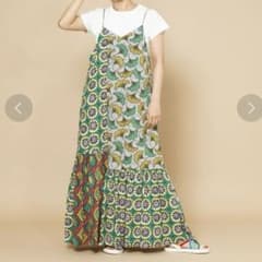 Freada/フリーダ 総柄パッチワークキャミソールワンピース グリーン