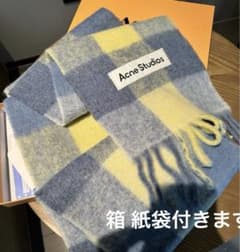 Acne Studios チェック柄マフラー ブルー - メルカリ