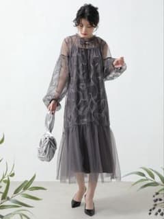 Dorry Doll リボンエンブロイダリーレイヤードドレス　チャコールのサムネイル