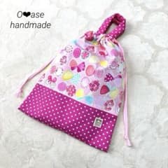 体操着入れ　お着替え袋　ハンドメイド　入園入学　女の子　リボンちょうちょ　ピンクのサムネイル