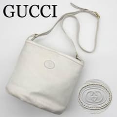 グッチ GUCCI ショルダーバッグ インターロッキング ヴィンテージ バケットバッグ ホワイト GUCCI ショルダーバッグ インターロッキング ホワイト レザー ゴールド