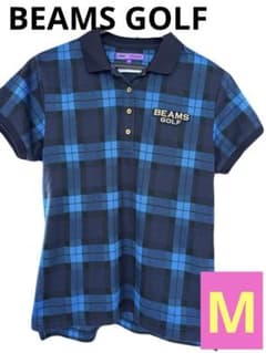 美品】BEAMSGOLF ビームスゴルフ M 半袖 ポロシャツ チェック ブルーのサムネイル