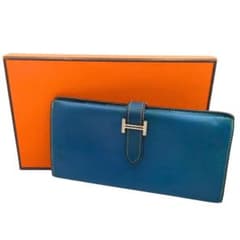 HERMES エルメス ベアン クラシック 長財布 ブルー □J刻印 0078 HERMES エルメス ベアン クラシック 長財布 ブルー □J刻印 0078