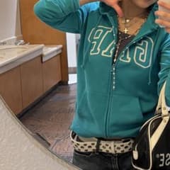GAP ミントグリーン　ジップアップパーカー　ターコイズ　デカロゴ　平成　Y2Kのサムネイル