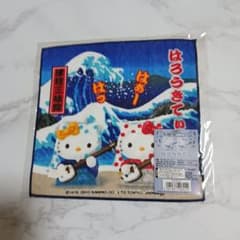 新品】ご当地キティ タオルハンカチ青森限定 津軽三味線 浮世絵風