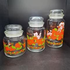 アンカーホッキング　ストロベリーショートケーキ　キャニスター　ヴィンテージ アンカーホッキング ストロベリーショートケーキ キャニスター